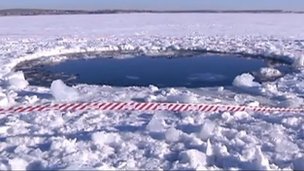 The fragment left a 6m-wide hole in the frozen lake back in February