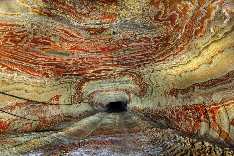 Scratching the surface: The mineral carnallite, a hydrated potassium magnesium chloride, decorates the empty tunnels under Yekaterinburg